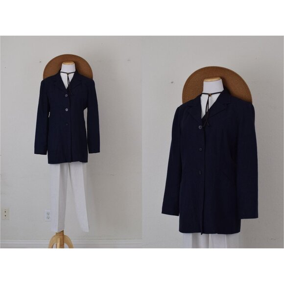 Vintage 90s‎ Navy Linen/Rayon Jacket size 10 - Picture 1 of 10